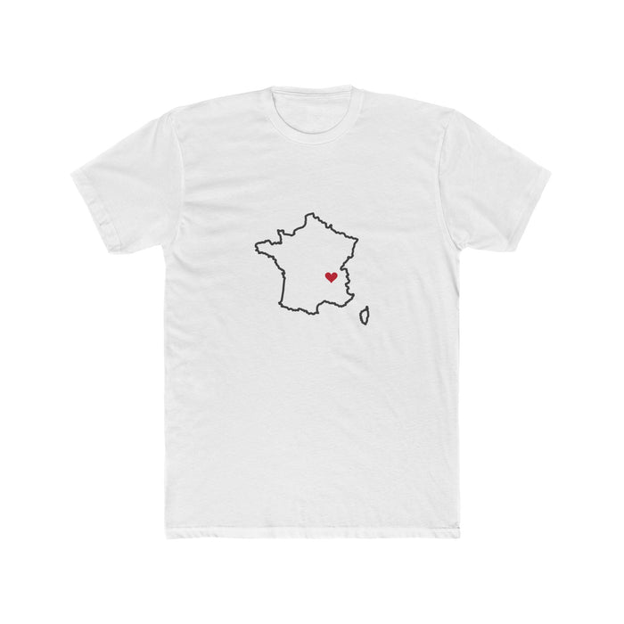France Lyon Mission Heart Map shirt in White: France outline with a red heart, front view
