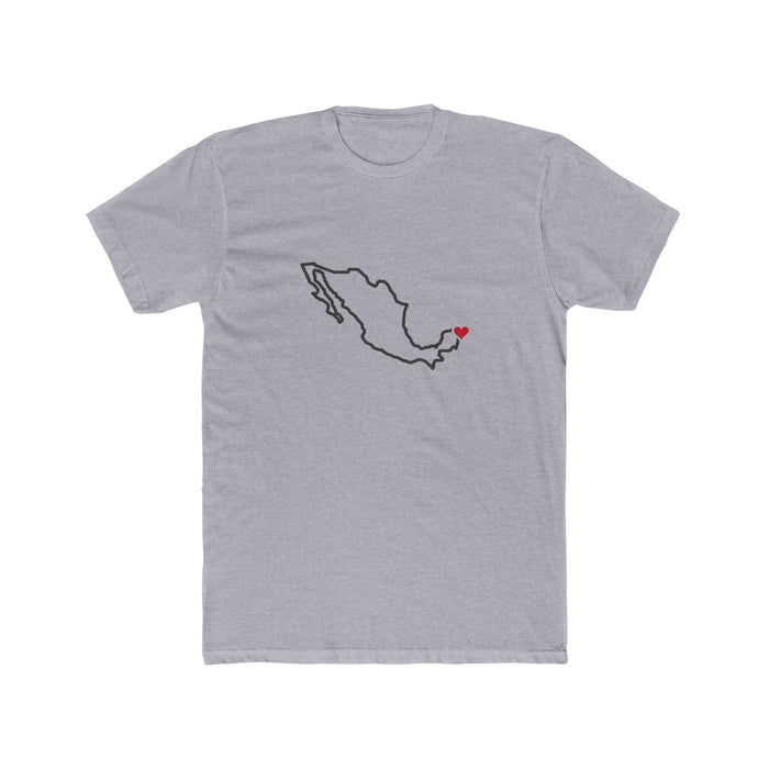 Mexico Cancun Mission Heart Map shirt in Heather Grey: Mexico outline with a red heart, front view