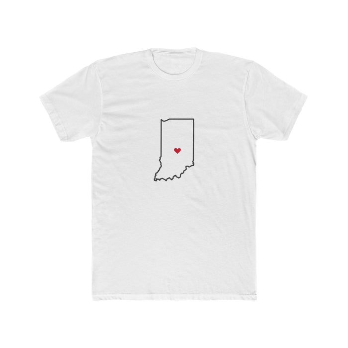 Indiana Indianapolis Mission Heart Map shirt in White: Indiana outline with a red heart, front view