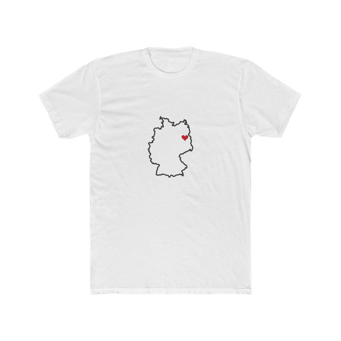 Germany Berlin Mission Heart Map shirt in White: Germany outline with a red heart, front view