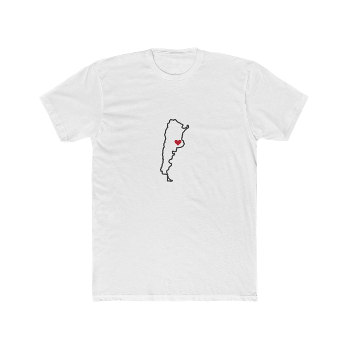 Argentina Buenos Aires West Mission Heart Map shirt in White: Argentina outline with a red heart, front view