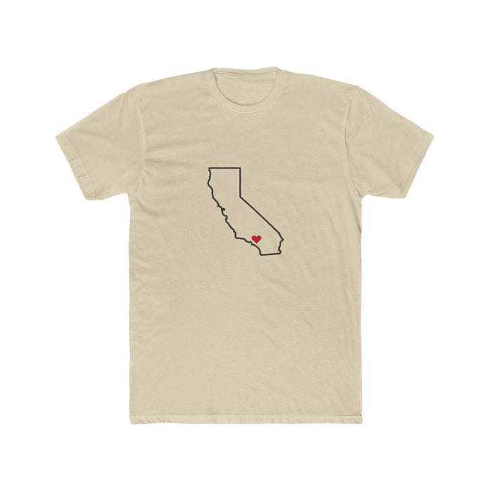California Los Angeles Mission Heart Map shirt in Cream: California outline with a red heart, front view