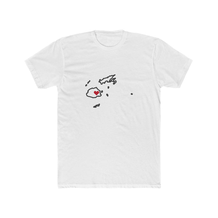 Fiji Suva Mission Heart Map shirt in White: Fiji outline with a red heart, front view