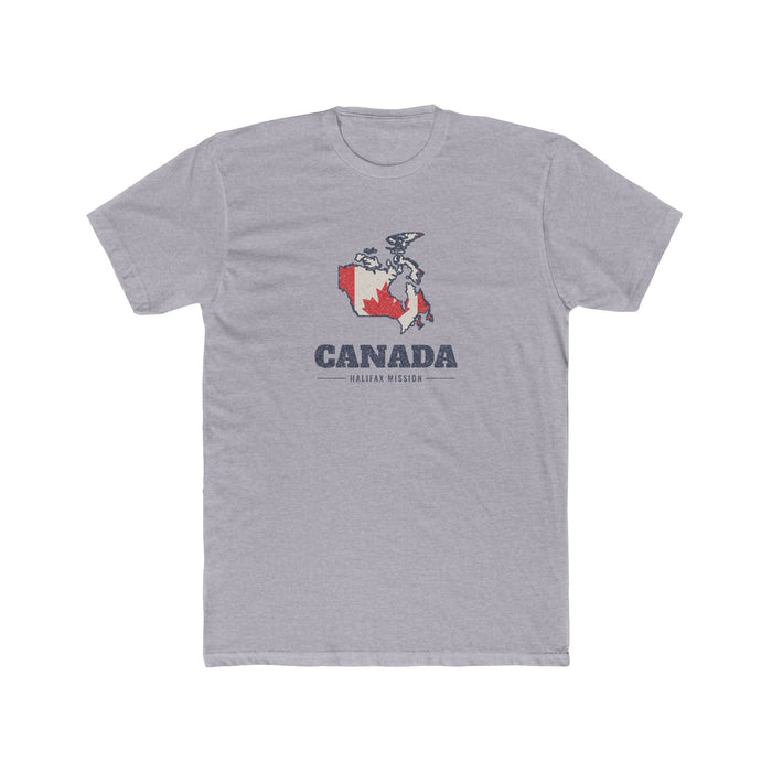 Canada Halifax Mission Flag Map shirt in Heather Grey: flag of Canada in the outline of Canada with navy lettering, front view