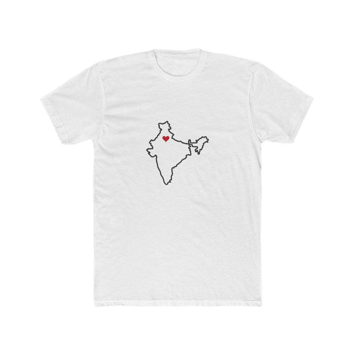 India New Delhi Mission Heart Map shirt in White: India outline with a red heart, front view