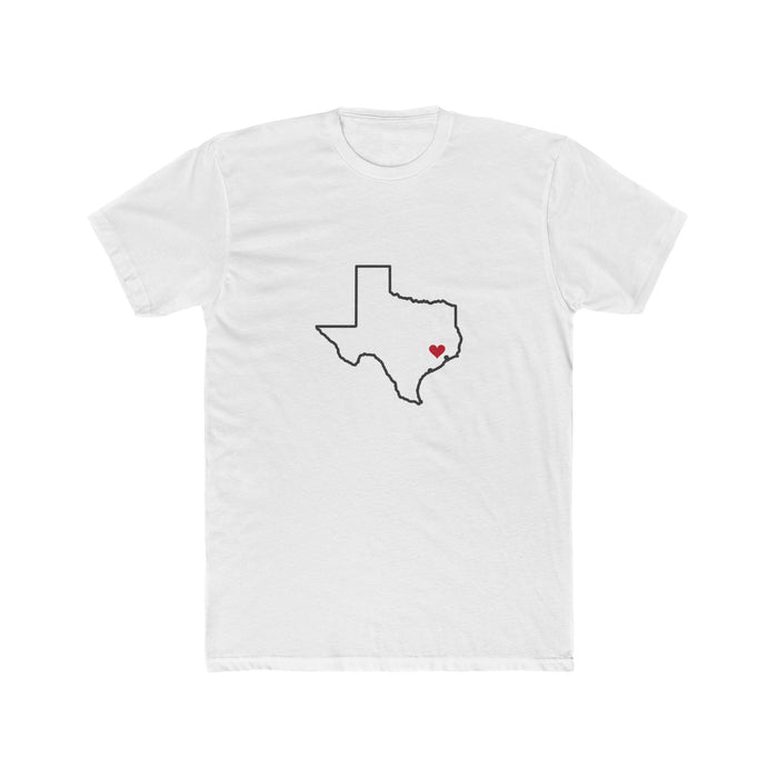 Texas Houston North Mission Heart Map shirt in White: Texas outline with a red heart, front view