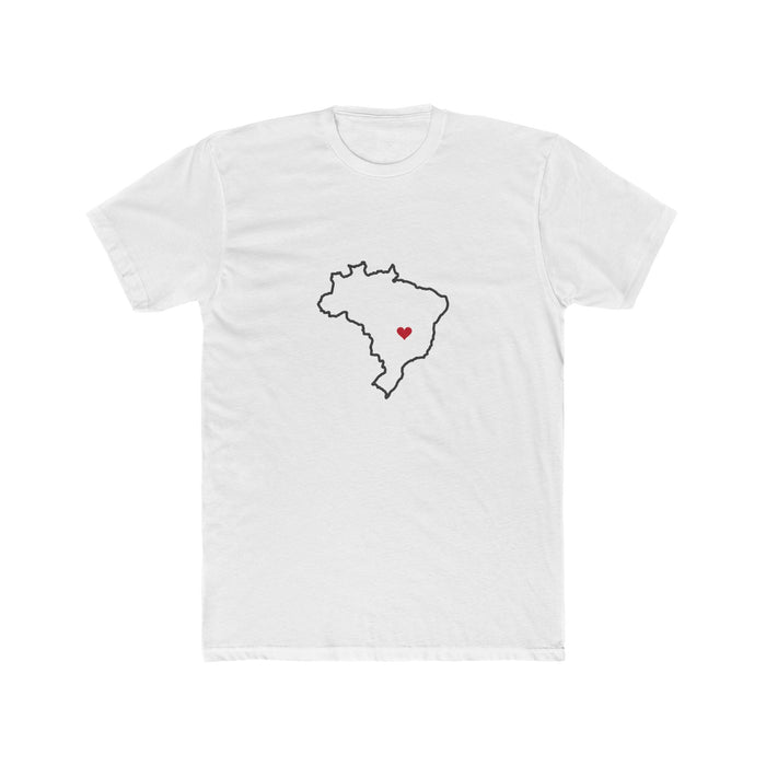 Brazil Brasilia Mission Heart Map shirt in White: Brazil outline with a red heart, front view