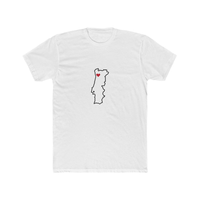 Portugal Porto Mission Heart Map shirt in White: Portugal outline with a red heart, front view