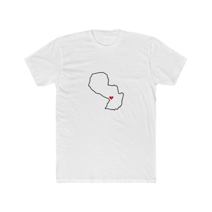 Paraguay Asuncion North Mission Heart Map shirt in White: Paraguay outline with a red heart, front view