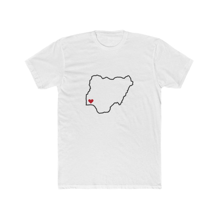Nigeria Ibadan Mission Heart Map shirt in White: Nigeria outline with a red heart, front view
