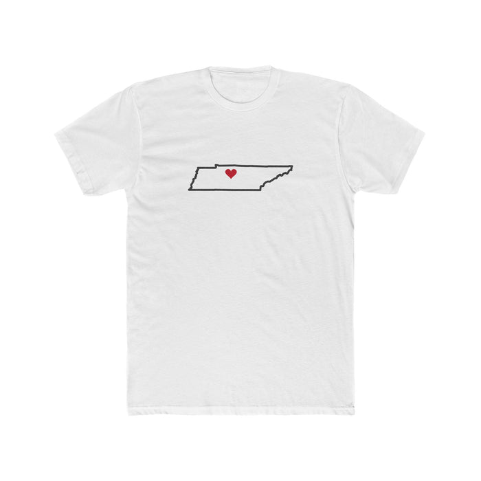 Tennessee Nashville Mission Heart Map shirt in White: Tennessee outline with a red heart, front view
