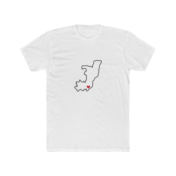 Republic of Congo Brazzaville Mission Heart Map shirt in White: Republic of Congo outline with a red heart, front view