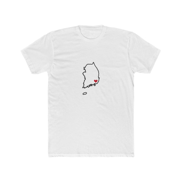 Korea Busan Mission Heart Map shirt in White: Korea outline with a red heart, front view