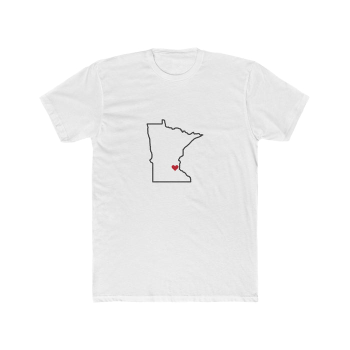 Minnesota Minneapolis Mission Heart Map shirt in White: Minnesota outline with a red heart, front view