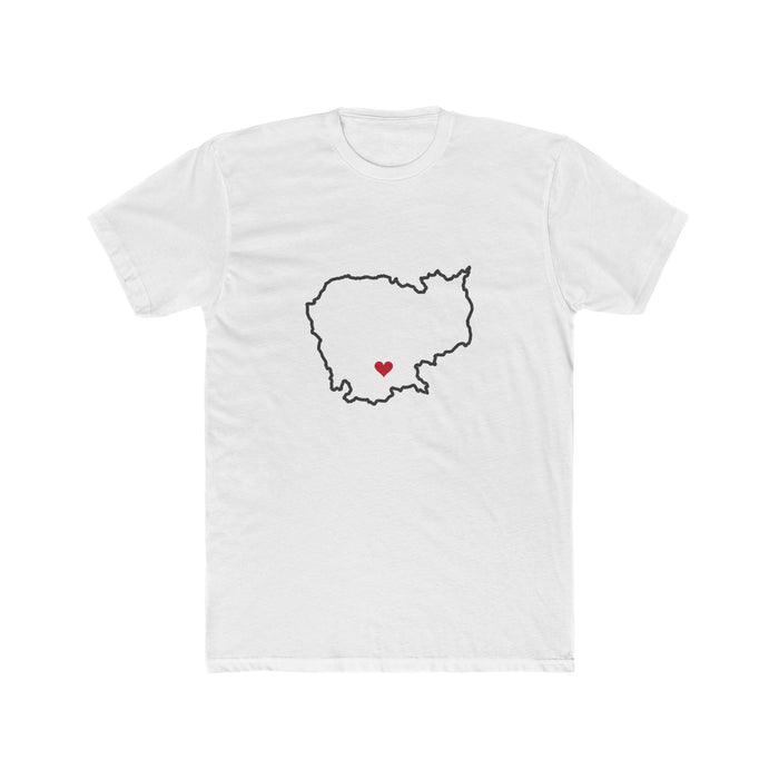 Cambodia Phnom Penh West Mission Heart Map shirt in White: Cambodia outline with a red heart, front view