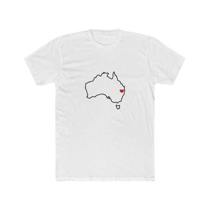 Australia Brisbane South Mission Heart Map shirt in White: Australia outline with a red heart, front view