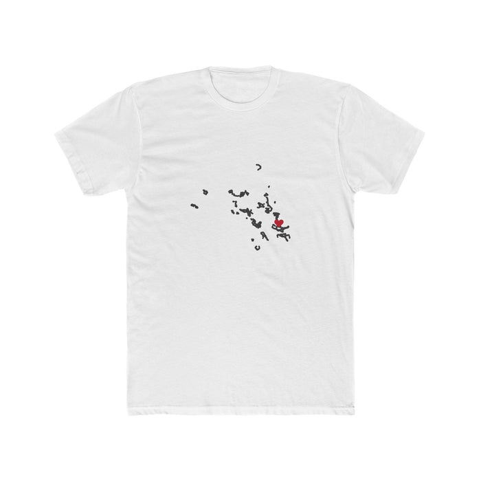 Marshall Islands/Kiribati Mission Heart Map shirt in White: Marshall Islands outline with a red heart, front view
