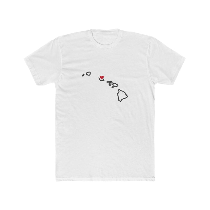 Hawaii Laie Mission Heart Map shirt in White: Hawaii outline with a red heart, front view