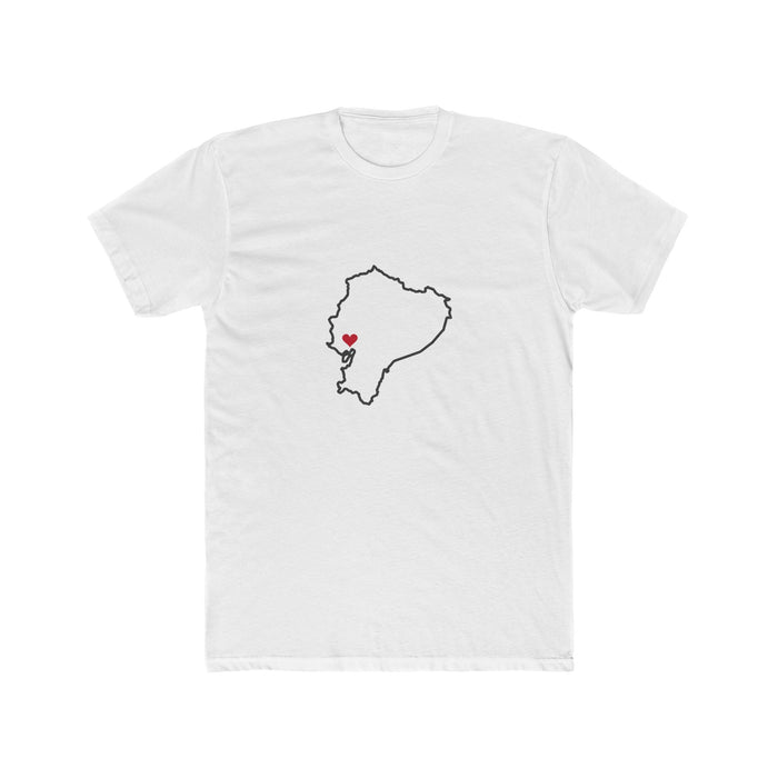 Ecuador Guayaquil North Mission Heart Map shirt in White: Ecuador outline with a red heart, front view
