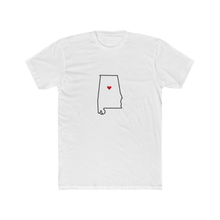 Alabama Birmingham Mission Heart Map shirt in White: Alabama outline with a red heart, front view
