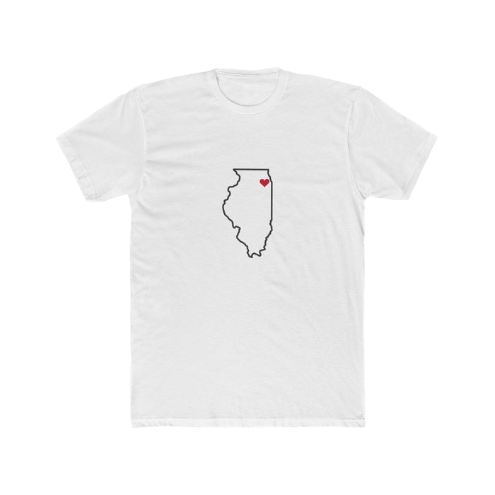 Illinois Chicago Mission Heart Map shirt in White: Illinois outline with a red heart, front view