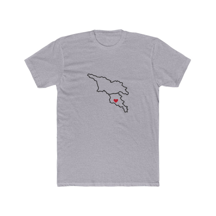 Armenia/Georgia Mission Heart Map shirt in Heather Grey: Armenia outline with a red heart, front view