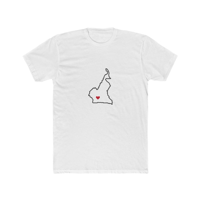 Cameroon Yaounde Mission Heart Map shirt in White: Cameroon outline with a red heart, front view