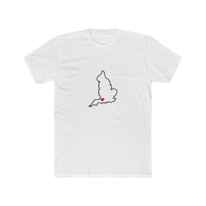 England Bristol Mission Heart Map shirt in White: England outline with a red heart, front view