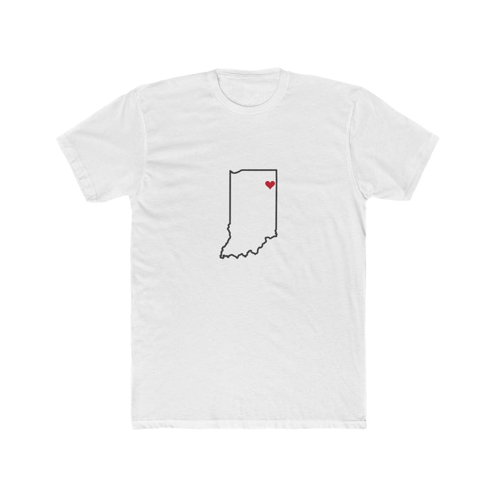 Indiana Fort Wayne Mission Heart Map shirt in White: Indiana outline with a red heart, front view