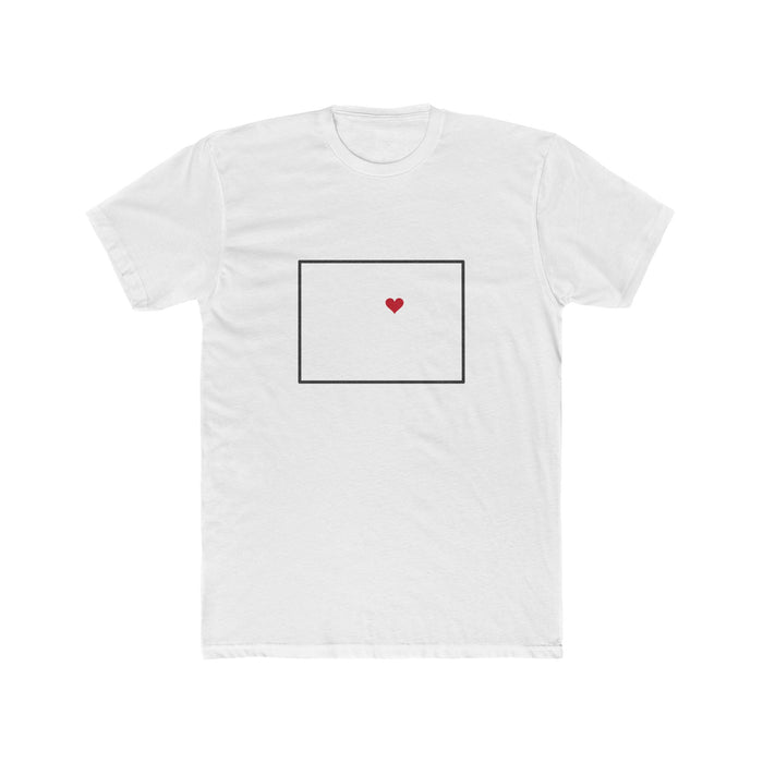 Colorado Denver South Mission Heart Map shirt in White: Colorado outline with a red heart, front view