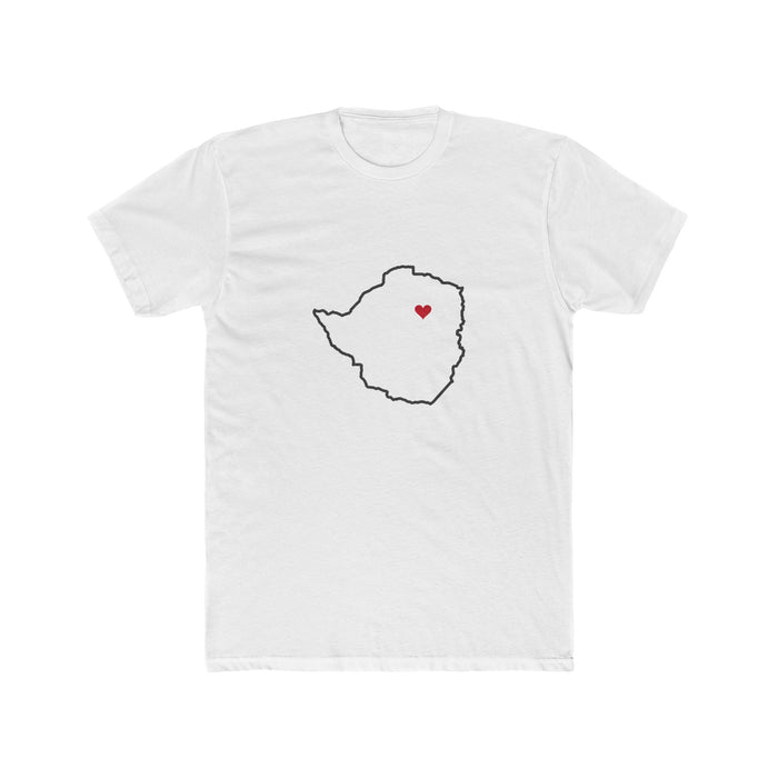 Zimbabwe Harare West Mission Heart Map shirt in White: Zimbabwe outline with a red heart, front view