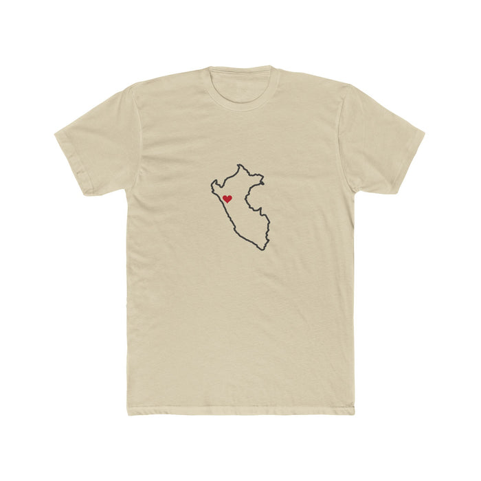 Peru Trujillo South Mission Heart Map shirt in a mission shirt color: Peru outline with a red heart, front view