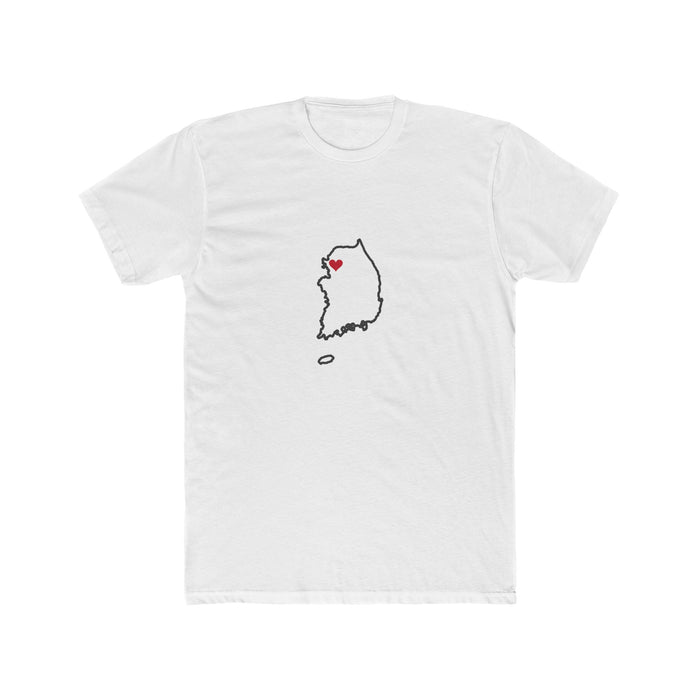 Korea Seoul Mission Heart Map shirt in White: Korea outline with a red heart, front view
