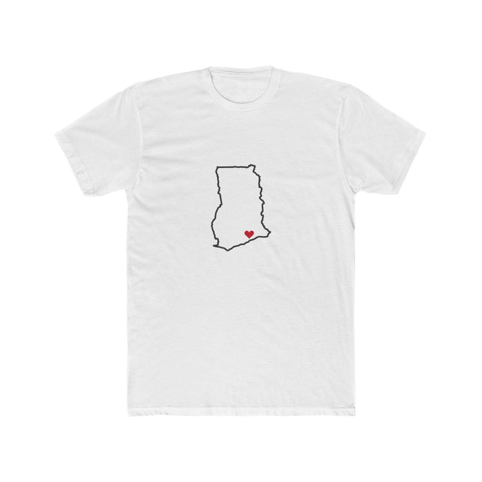 Ghana Accra South Mission Heart Map shirt in White: Ghana outline with a red heart, front view