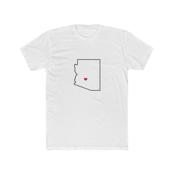 Arizona Phoenix West Mission Heart Map shirt in White: Arizona outline with a red heart, front view