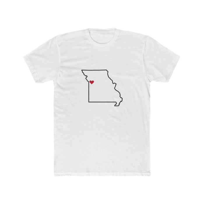 Missouri Independence Mission Heart Map shirt in White: Missouri outline with a red heart, front view