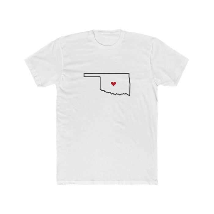 Oklahoma Oklahoma City Mission Heart Map shirt in White: Oklahoma outline with a red heart, front view