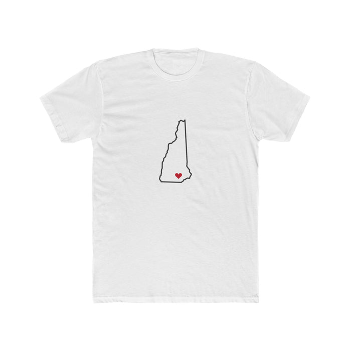 New Hampshire Manchester Mission Heart Map shirt in White: New Hampshire outline with a red heart, front view