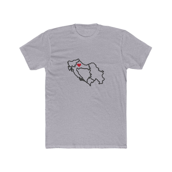 Adriatic North Mission Heart Map shirt in Heather Grey: Adriatic (Balkans) outline with a red heart, front view