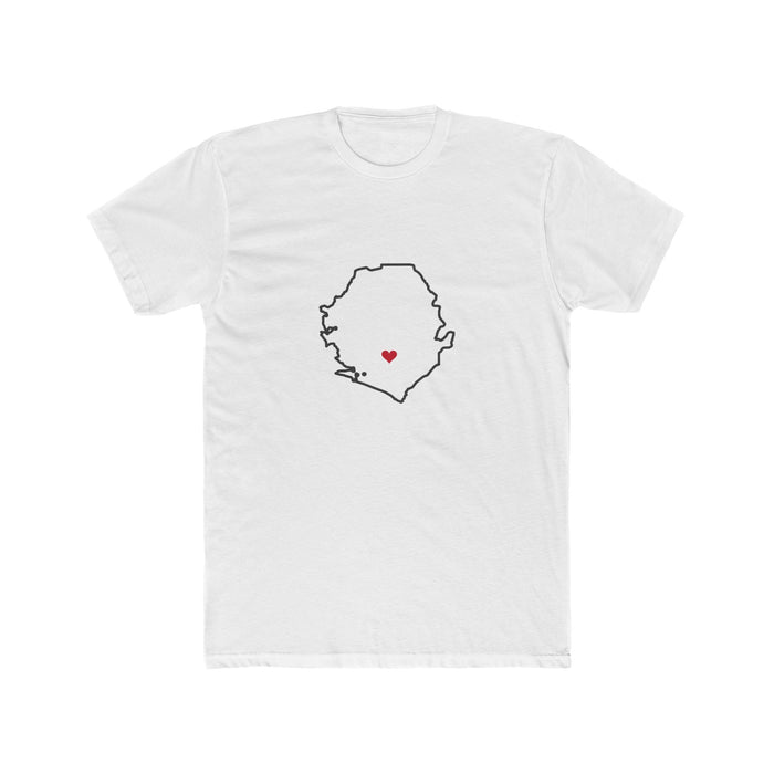 Sierra Leone Bo Mission Heart Map shirt in White: Sierra Leone outline with a red heart, front view