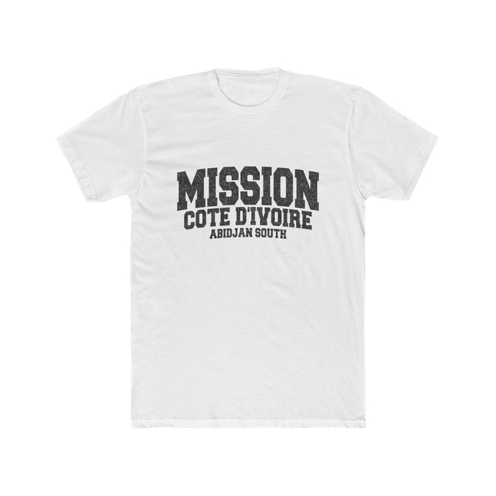 Cote d'Ivoire Abidjan South Mission T-Shirt in Solid White, front view