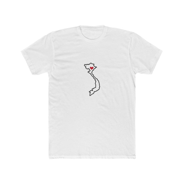 Vietnam Hanoi Mission Heart Map shirt in White: Vietnam outline with a red heart, front view