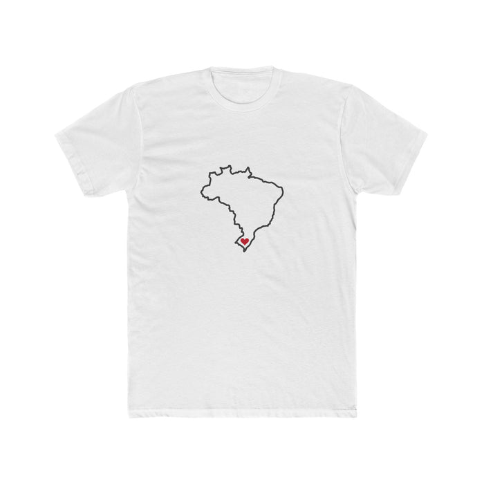 Brazil Santa Maria Mission Heart Map shirt in White: Brazil outline with a red heart, front view