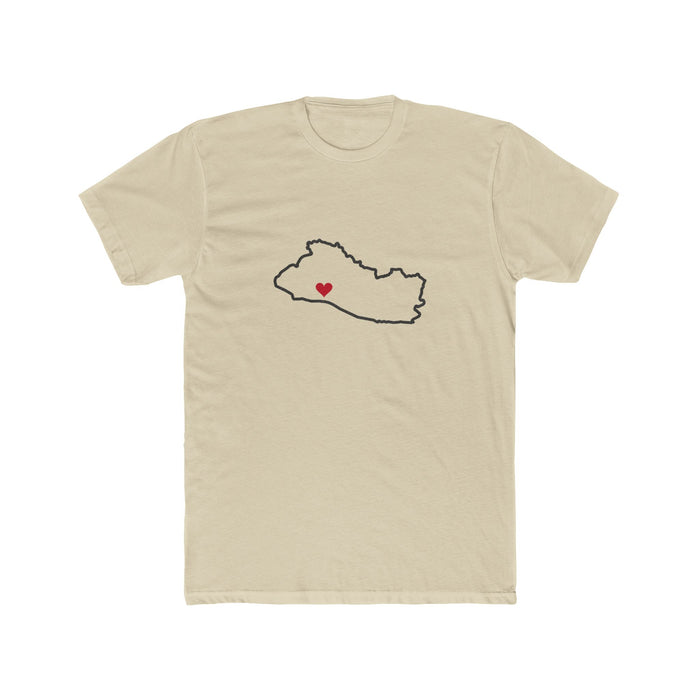 El Salvador San Salvador West Mission Heart Map shirt in Cream: El Salvador outline with a red heart, front view