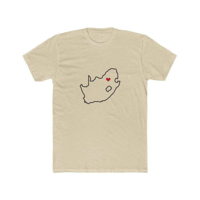 South Africa Johannesburg Mission Heart Map shirt in Cream: South Africa outline with a red heart, front view