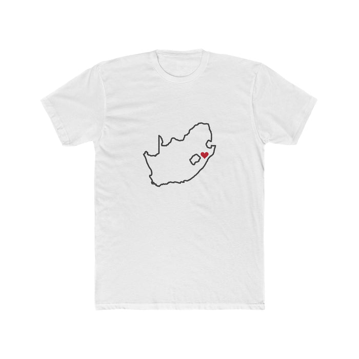 South Africa Durban Mission Heart Map shirt in White: South Africa outline with a red heart, front view