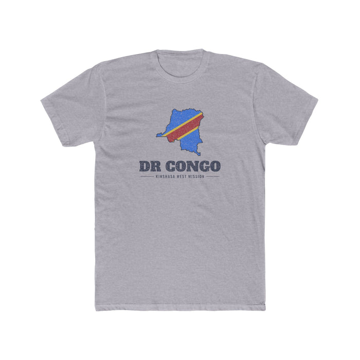 Democratic Republic of the Congo Kinshasa West Mission Flag Map shirt in Heather Grey: flag of the Democratic Republic of the Congo in the outline of the Democratic Republic of the Congo with navy lettering, front view