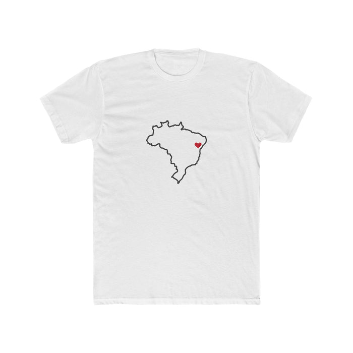 Brazil Salvador Mission Heart Map shirt in White: Brazil outline with a red heart, front view