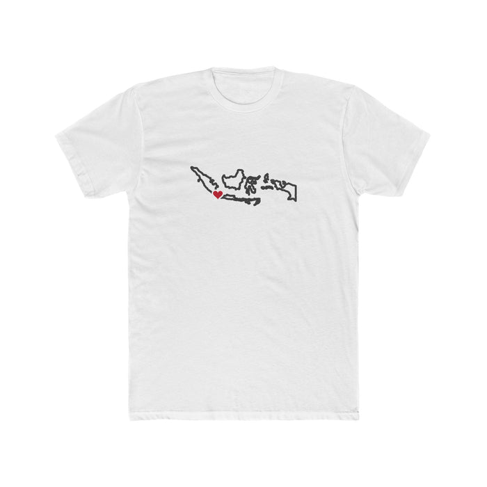 Indonesia Jakarta Mission Heart Map shirt in White: Indonesia outline with a red heart, front view