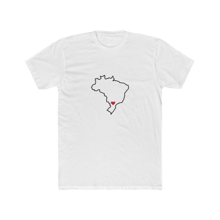 Brazil Londrina Mission Heart Map shirt in White: Brazil outline with a red heart, front view